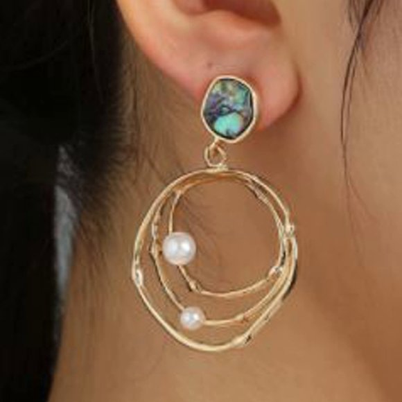 Gold Pearl and Multicolored Stone Earrings - Picture 3 of 3